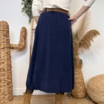 Jupe Midi en Velours à Grandes Poches - marine - taille-unique
