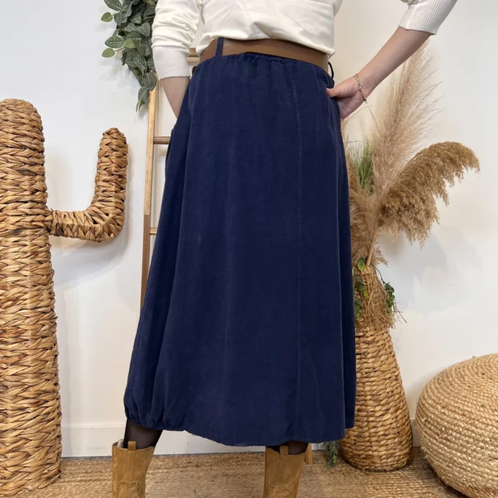 Jupe Midi en Velours à Grandes Poches - marine - taille-unique
