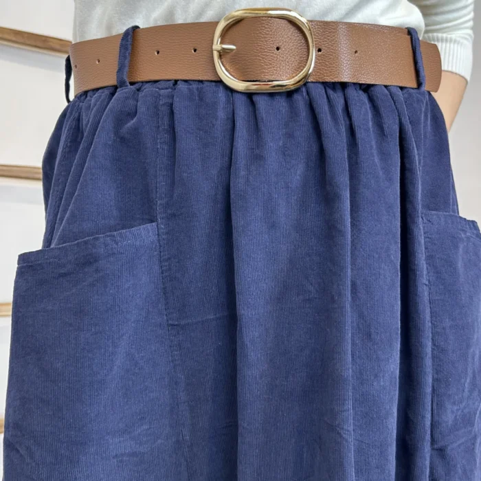 Jupe Midi en Velours à Grandes Poches - marine - taille-unique