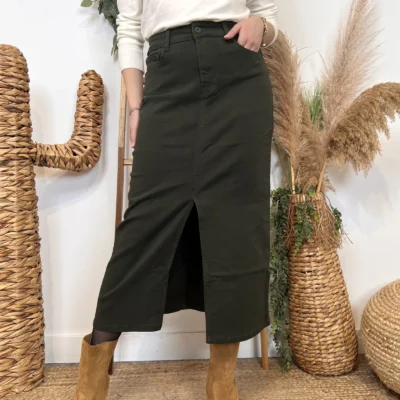 L723- Jupe en jean (T36-T44) - kaki - 44