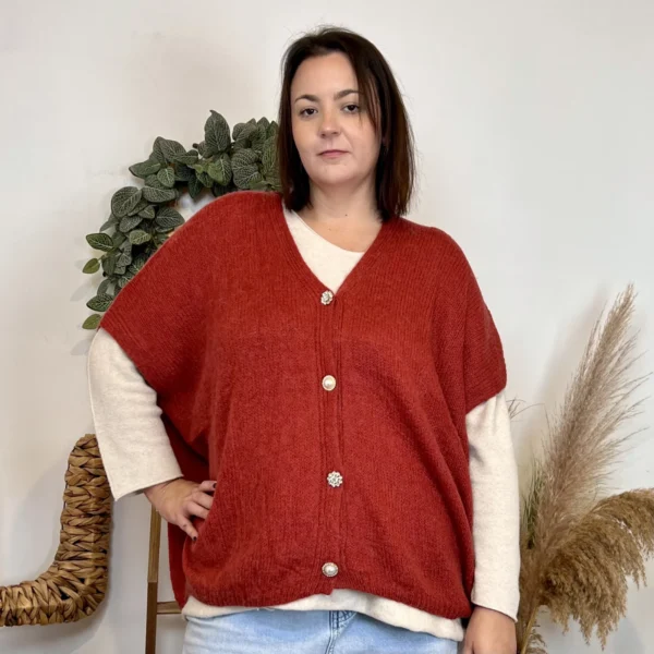 Z083- Gilet boutons fantaisies (Gu) - rouille - taille-unique-grande-taille