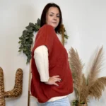 Gilet femme maille douce oversize col V - rouille - taille-unique-grande-taille