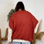 Gilet femme maille douce oversize col V - rouille - taille-unique-grande-taille