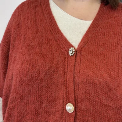 Z083- Gilet boutons fantaisies (Gu) - rouille - taille-unique-grande-taille