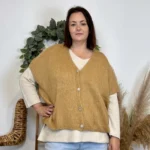Gilet femme maille douce oversize col V - moutarde - taille-unique-grande-taille