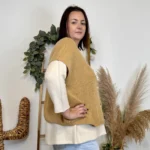Gilet femme maille douce oversize col V - moutarde - taille-unique-grande-taille