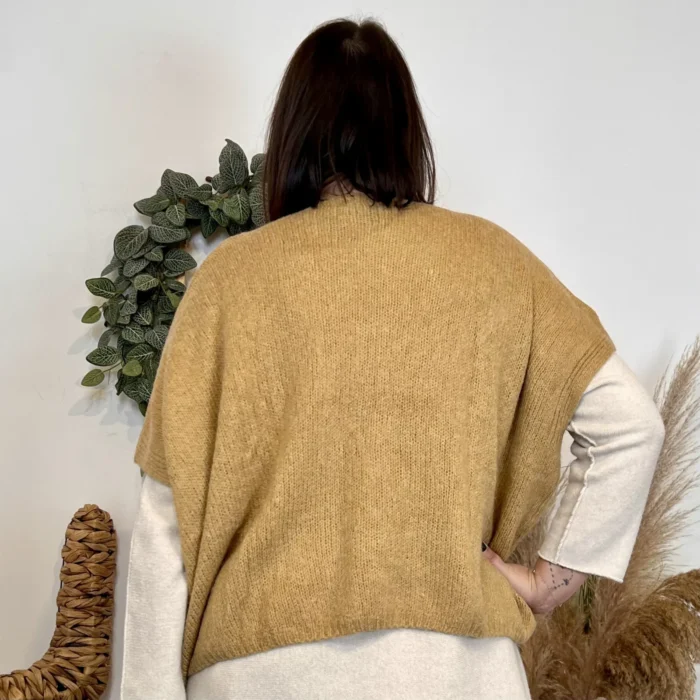 Gilet femme maille douce oversize col V - moutarde - taille-unique-grande-taille