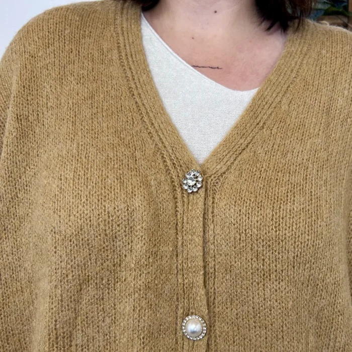 Gilet femme maille douce oversize col V - moutarde - taille-unique-grande-taille