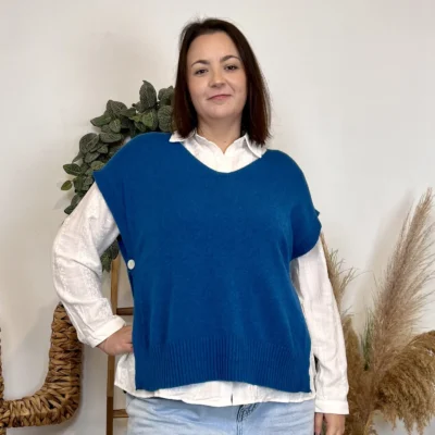 z113- Pull sans manches (Tu) - bleu-canard - taille-unique-grande-taille