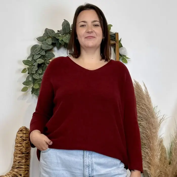 Pull femme oversize col V « Jolies Formes » - bordeaux - taille-unique-grande-taille