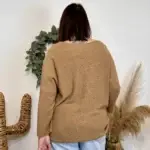 Pull femme oversize col V « Jolies Formes » - camel - taille-unique-grande-taille