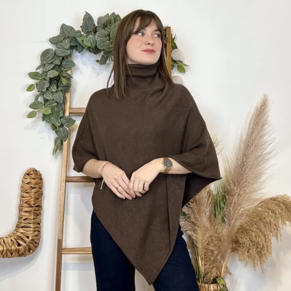 J996 - Poncho col roulé (TU) - marron - taille-unique