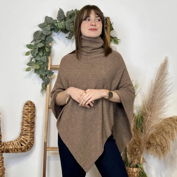 J996 - Poncho col roulé (TU) - taupe - taille-unique