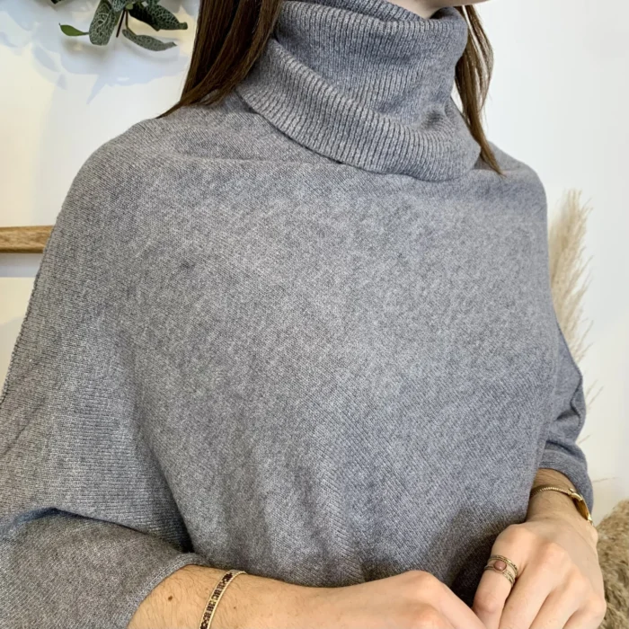 Poncho col roulé (TU) - gris - taille-unique