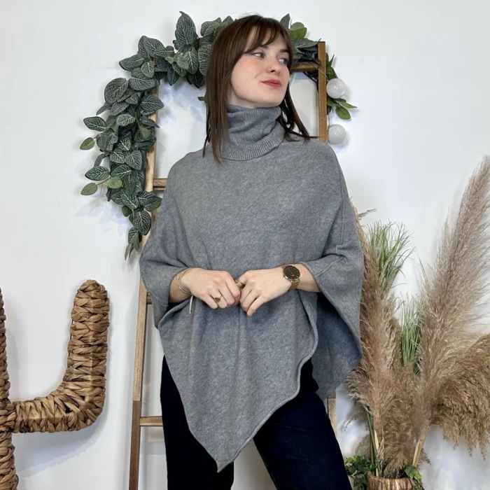 Poncho col roulé (TU) - gris - taille-unique