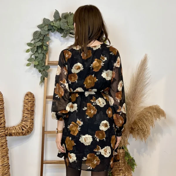 J994 - Robe motif fleurs (T36-T40) - noir - 38