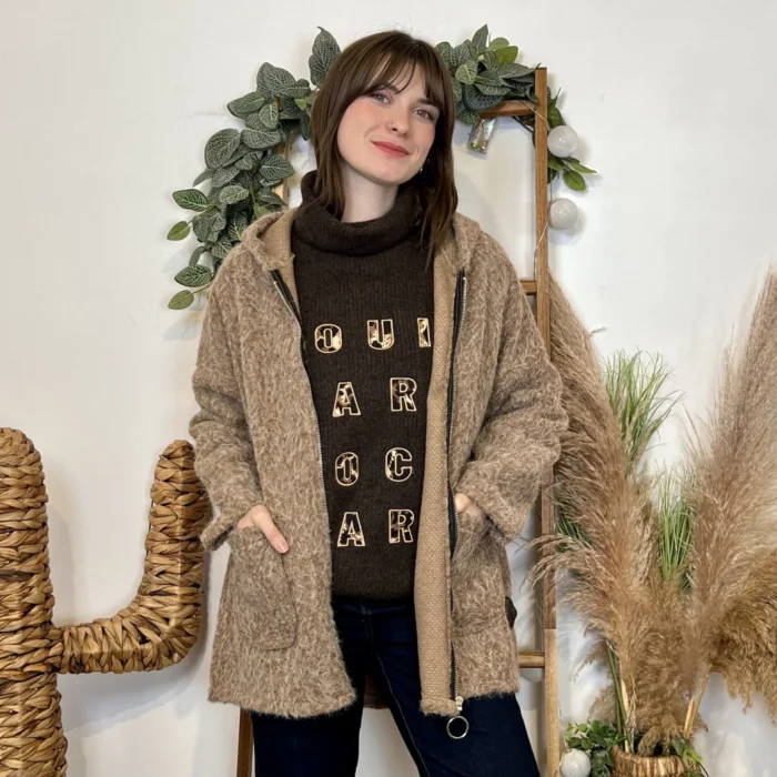 Manteau à capuche (TU) - taupe - taille-unique