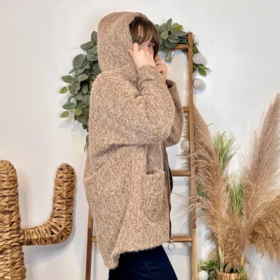 J986 - Manteau à capuche (TU) - taupe - taille-unique