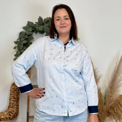 K942- Chemise Plumes (T40-48) - bleu-ciel - 48