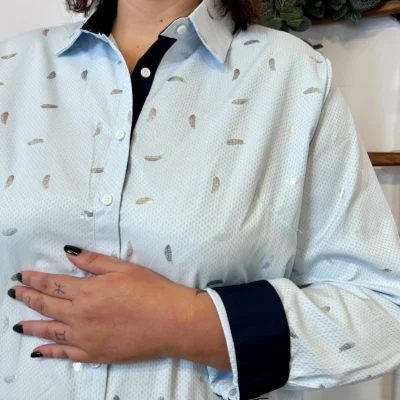 K942- Chemise Plumes (T40-48) - bleu-ciel - 48