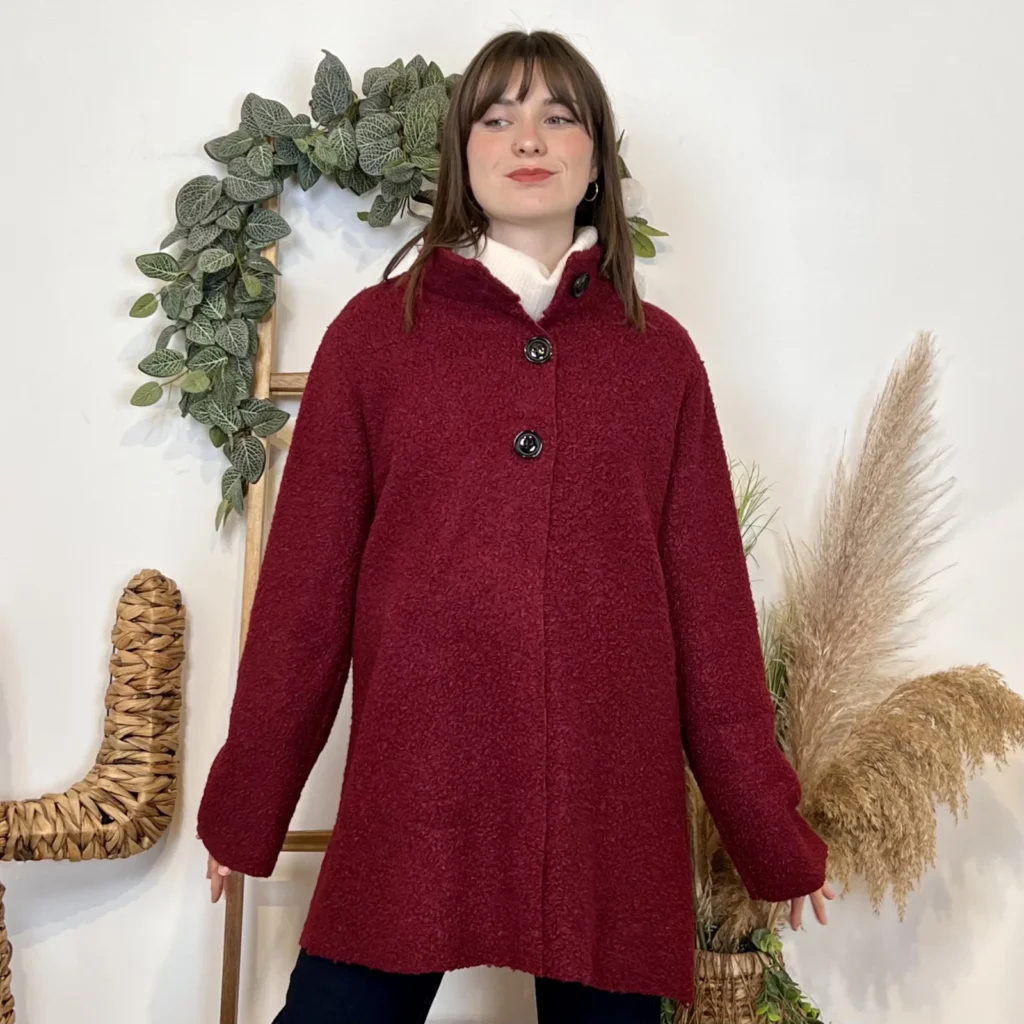 Veste longue femme bouclette « Tendance » - bordeaux - taille-unique