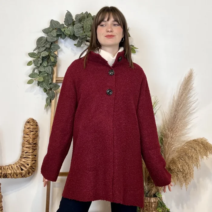 Veste longue femme bouclette « Tendance » - bordeaux - taille-unique