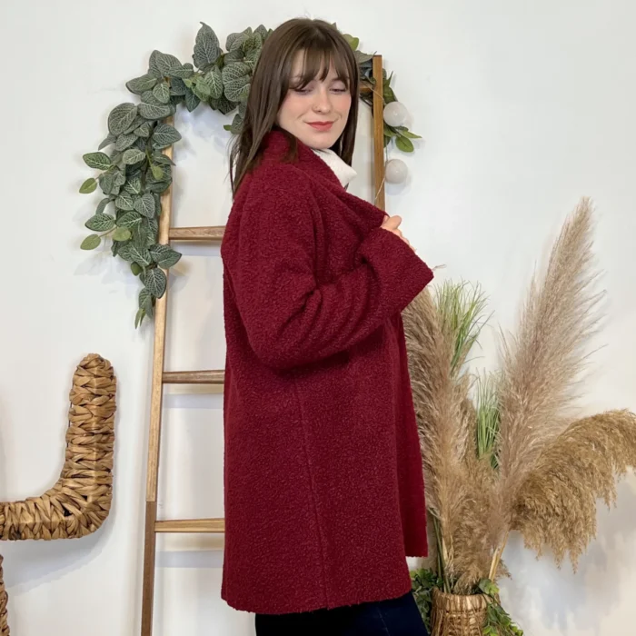Veste longue femme bouclette « Tendance » - bordeaux - taille-unique