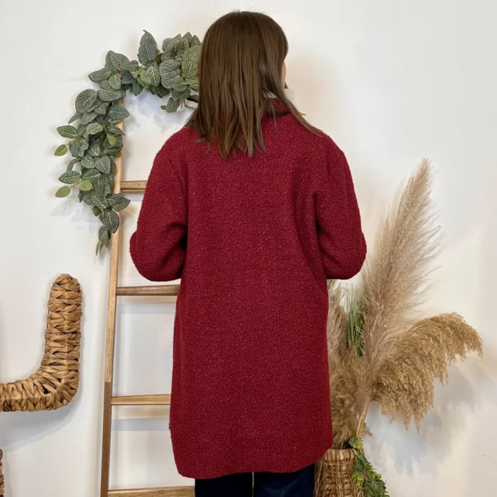 Veste longue femme bouclette « Tendance » - bordeaux - taille-unique