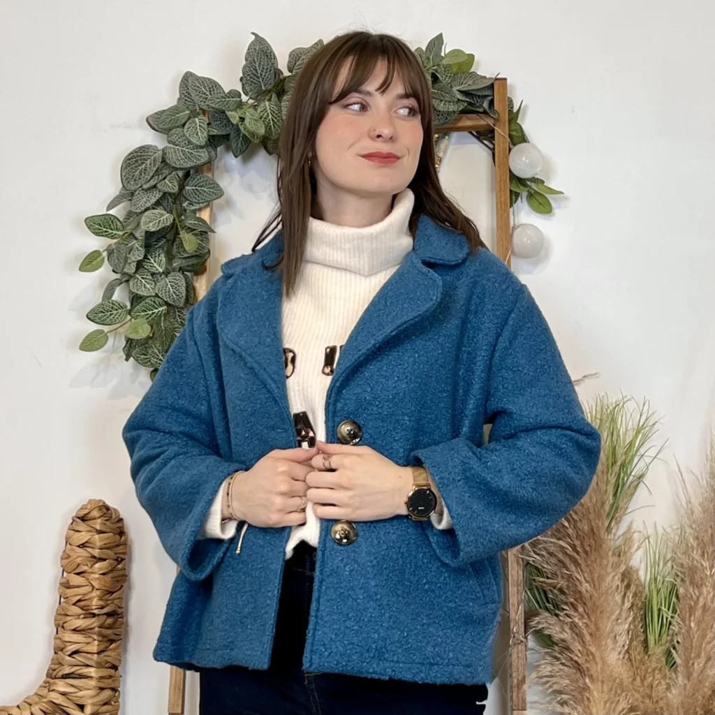 Veste courte femme bouclette bleu marine « Tendance »