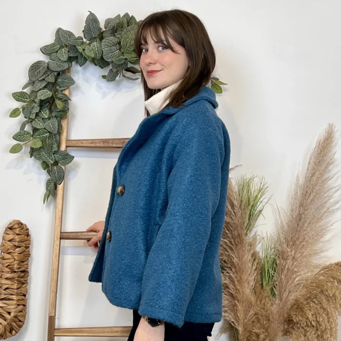 Veste courte femme bouclette bleu marine « Tendance » - bleu-canard - taille-unique