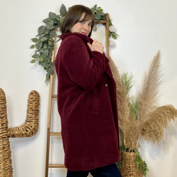 Manteau femme mi-long bouclette « Tendance » - bordeaux - taille-unique