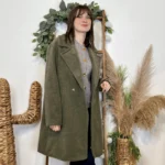 Manteau femme mi-long bouclette « Tendance » - kaki - taille-unique