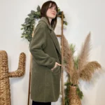 Manteau femme mi-long bouclette « Tendance » - kaki - taille-unique