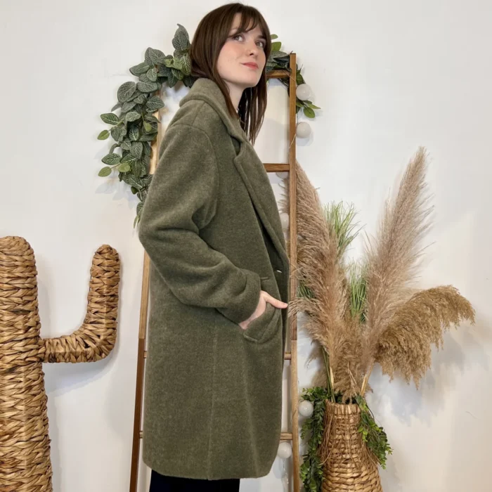 Manteau femme mi-long bouclette « Tendance » - kaki - taille-unique