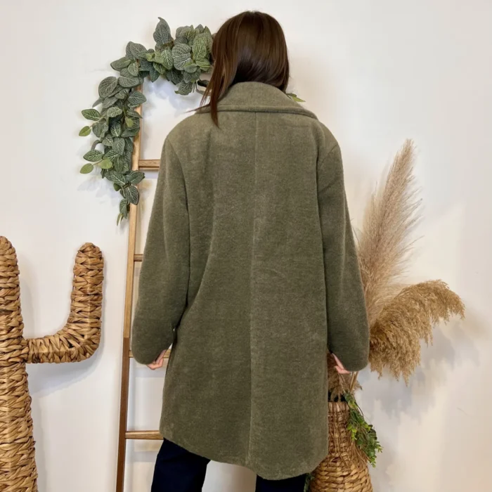 Manteau femme mi-long bouclette « Tendance » - kaki - taille-unique