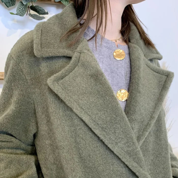 Manteau femme mi-long bouclette « Tendance » - kaki - taille-unique