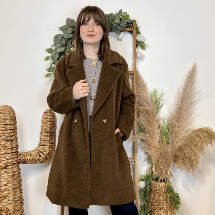 Manteau femme mi-long bouclette « Tendance » - marron - taille-unique