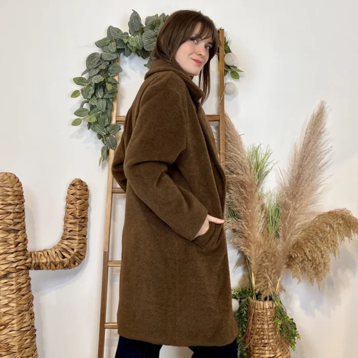 Manteau femme mi-long bouclette « Tendance » - marron - taille-unique