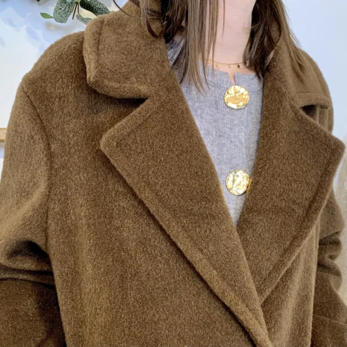 Manteau femme mi-long bouclette « Tendance » - marron - taille-unique