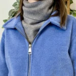 Bomber court femme effet bouclette « Tendance » - bleu-jeans - taille-unique