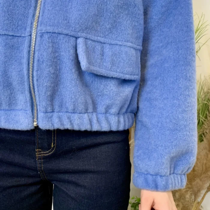 Bomber court femme effet bouclette « Tendance » - bleu-jeans - taille-unique