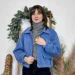 Bomber court femme effet bouclette « Tendance » - bleu-jeans - taille-unique