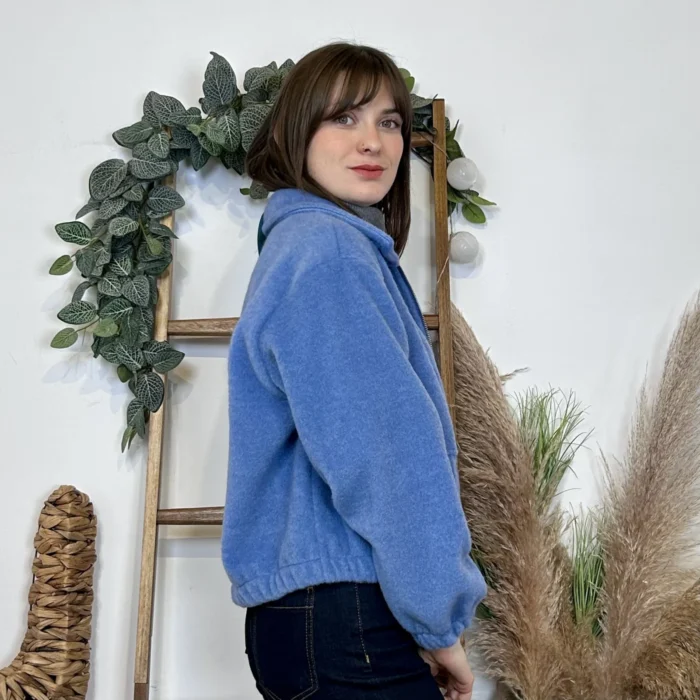 Bomber court femme effet bouclette « Tendance » - bleu-jeans - taille-unique