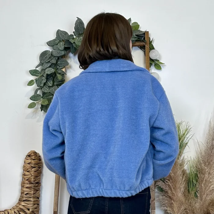 Bomber court femme effet bouclette « Tendance » - bleu-jeans - taille-unique