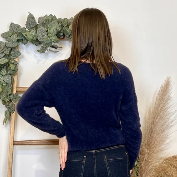 J969 - Pull poilu col V (TU) - marine - taille-unique