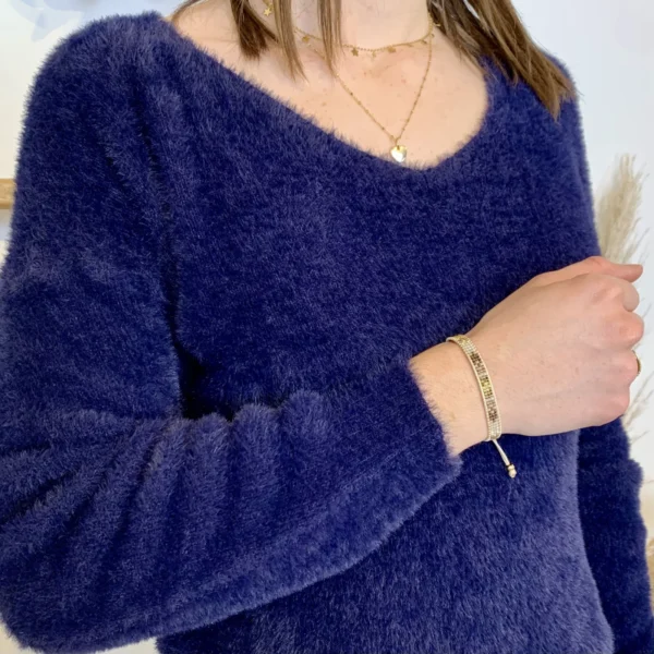 J969 - Pull poilu col V (TU) - marine - taille-unique