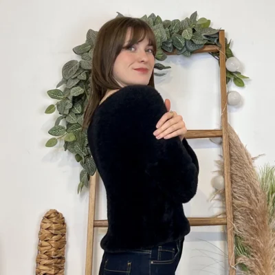 J969 - Pull poilu col V (TU) - noir - taille-unique