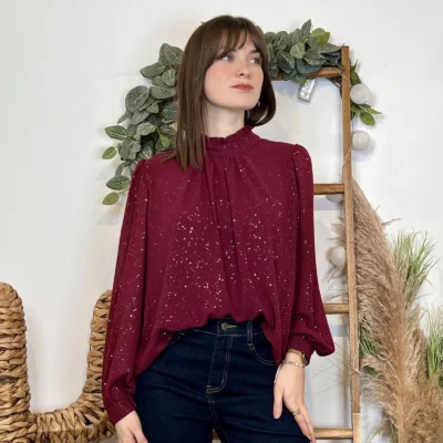 J960 - Blouse pailletée (TU) - bordeaux - taille-unique