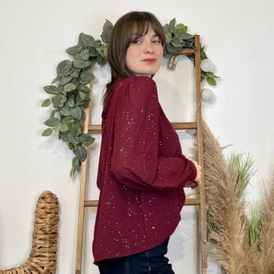 J960 - Blouse pailletée (TU) - bordeaux - taille-unique