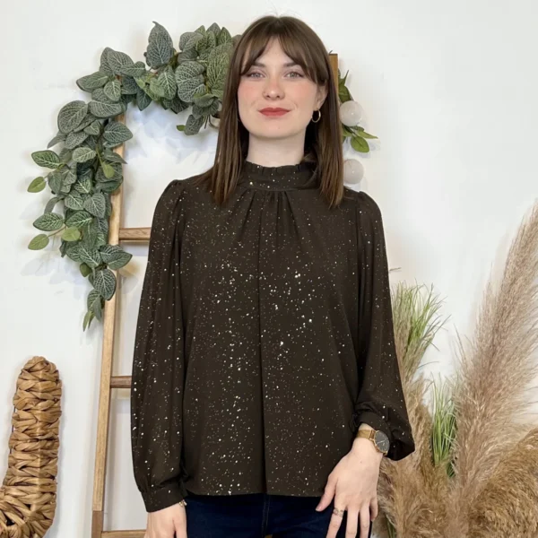 J960 - Blouse pailletée (TU) - marron - taille-unique